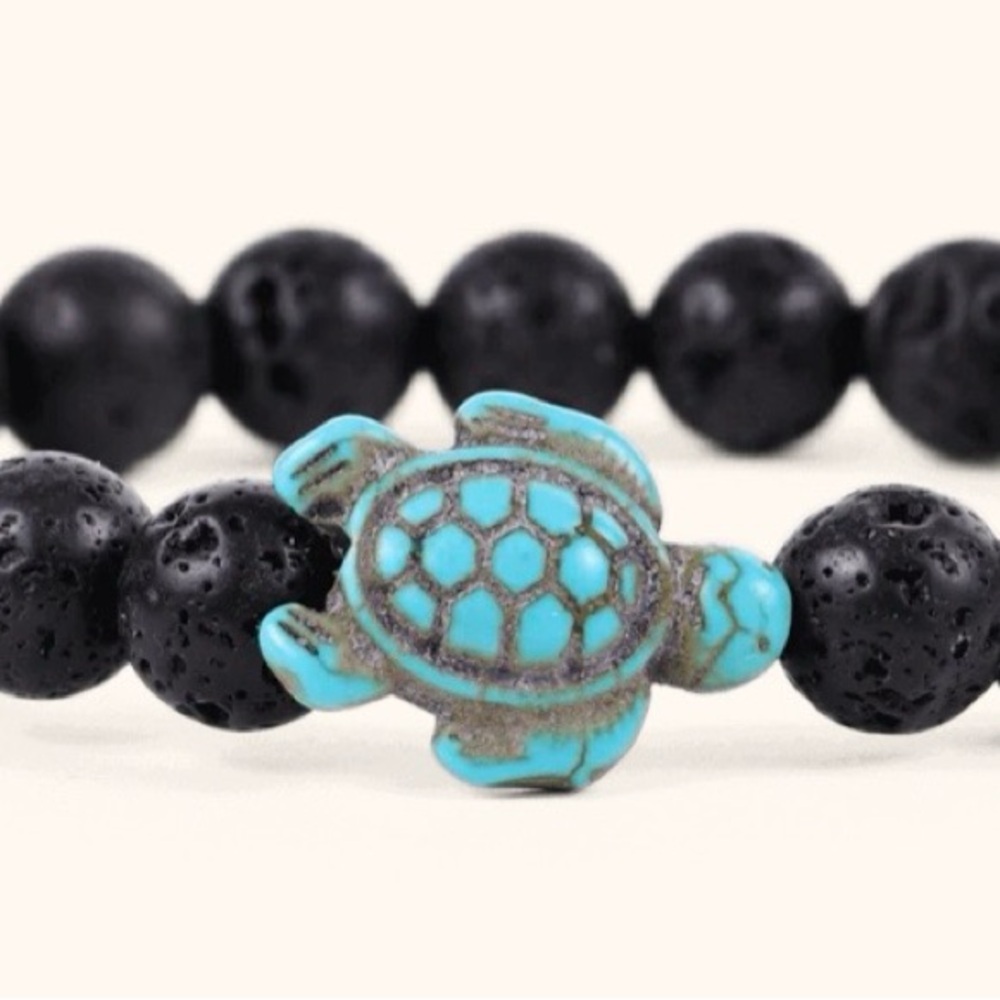 Turquoise Sea Turtle and Lava Stone Bead Bracelet